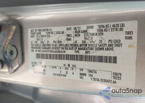 2013 Ford Escape Sel from USA, damaged, VIN 1FMCU0HXXDUA99438